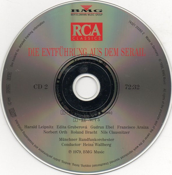 Wolfgang Amadeus Mozart – Edita Gruberova · Gudrun Ebel · Francisco Araiza · Norbert Orth · Roland Bracht · Harald Leipnitz · Chor Des Bayerischen Rundfunks · Münchner Rundfunkorchester · Heinz Wallberg : Die Entführung Aus Dem Serail (2xCD, Album, RE, RM)