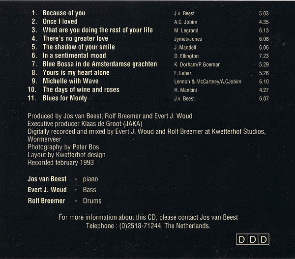 Jos van Beest Trio : Because of You (CD, Album)