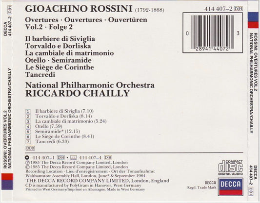 Gioacchino Rossini, National Philharmonic Orchestra, Riccardo Chailly : Overtures Vol. 2 • Ouvertüren Folge 2 (CD)