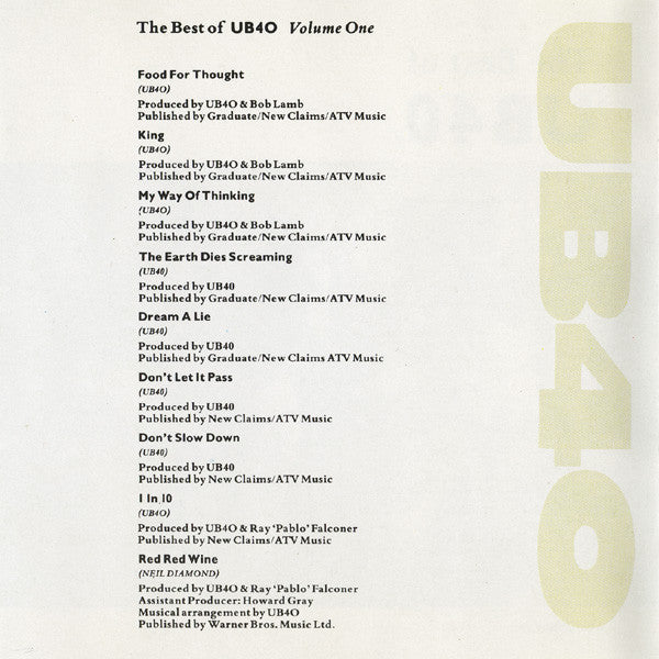 UB40 : The Best Of UB40 - Volume One (CD, Comp, RE)