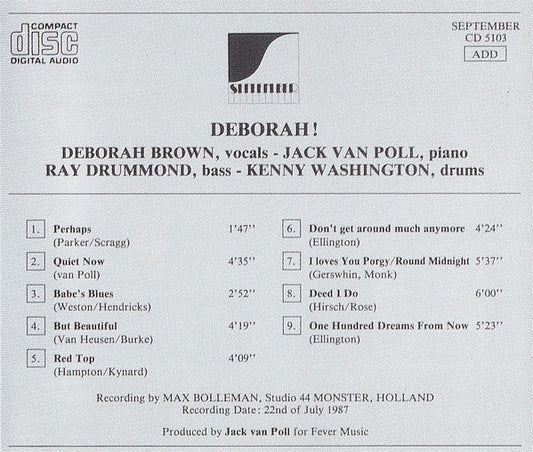 Deborah Brown - Jack van Poll, Ray Drummond, Kenny Washington : Deborah! (CD, Album)