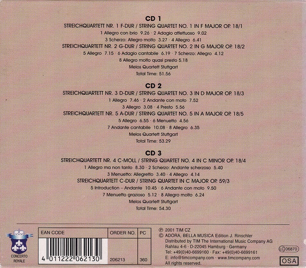 Ludwig van Beethoven : Streichquartette Op. 18/1-5, Op. 59/3 = String Quartets Op. 18/1-5, Op. 59/3 (3xCD, Comp)