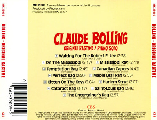 Claude Bolling : Original Ragtime (Piano Solo) (CD, Album, RE, RP)