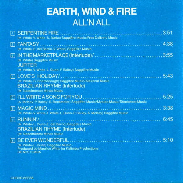 Earth, Wind & Fire : All 'N All (CD, Album, RE)