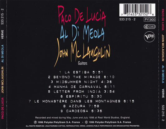 Paco De Lucía, Al Di Meola, John McLaughlin : The Guitar Trio (CD, Album)
