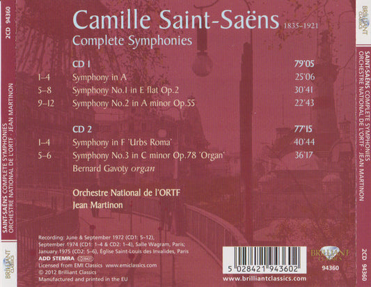 Orchestre National De L'ORTF, Jean Martinon : Saint-Saëns Complete Symphonies (2xCD, RE)
