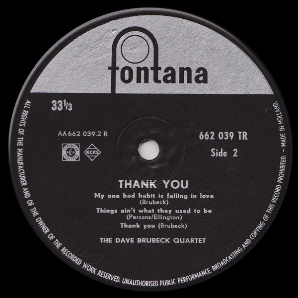 The Dave Brubeck Quartet : Thank You! (10", EP, Mono)