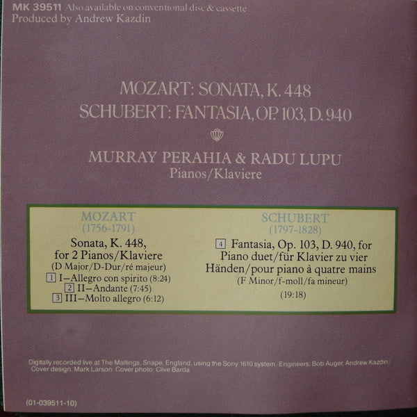 Wolfgang Amadeus Mozart / Franz Schubert - Murray Perahia • Radu Lupu : Sonata K. 448 / Fantasia, Op.103, D 940 (CD, RE)