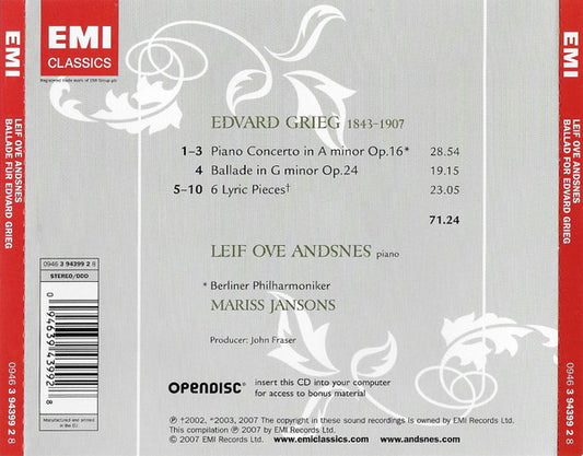 Leif Ove Andsnes, Edvard Grieg : Ballad For Edvard Grieg (CD, Comp, Enh)