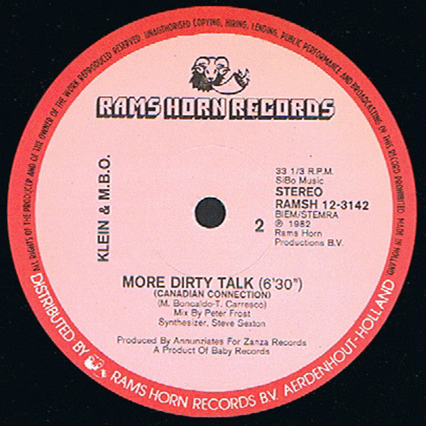 Klein & M.B.O. : More Dirty Talk (12", Single)