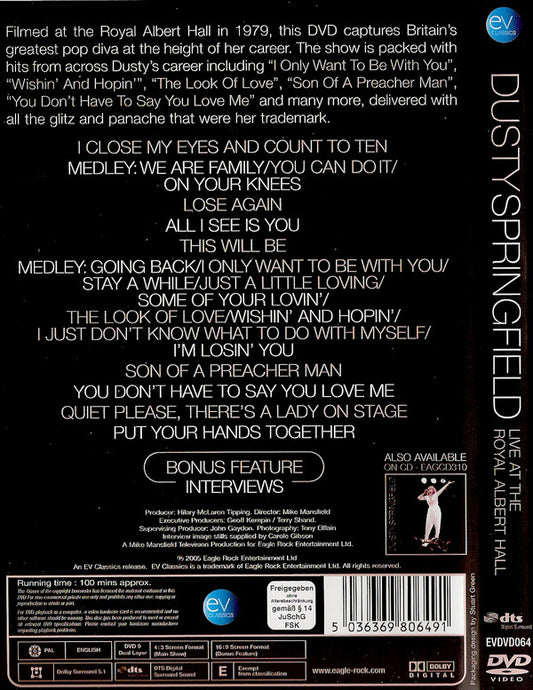 Dusty Springfield : Live At The Royal Albert Hall (DVD-V, RE, Multichannel, PAL)