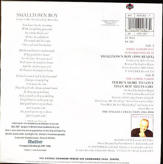 Jimmy Somerville With Bronski Beat : Smalltown Boy (1991 Remix) (7", Single)