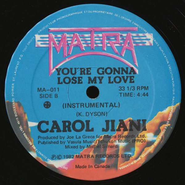 Carol Jiani : You're Gonna Lose My Love (12")