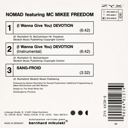 Nomad Featuring MC Mikee Freedom : (I Wanna Give You) Devotion (CD, Maxi, Car)