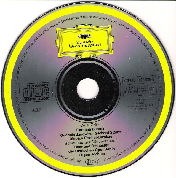 Carl Orff - Gundula Janowitz · Gerhard Stolze · Dietrich Fischer-Dieskau · Chor der Deutschen Oper Berlin Und Orchester Der Deutschen Oper Berlin, Eugen Jochum : Carmina Burana (CD, Album, RE, RM)