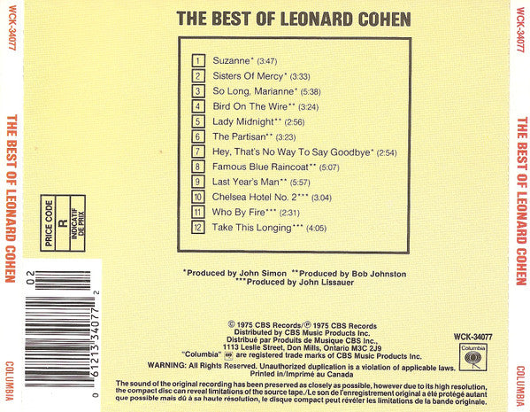 Leonard Cohen : The Best Of Leonard Cohen (CD, Comp)