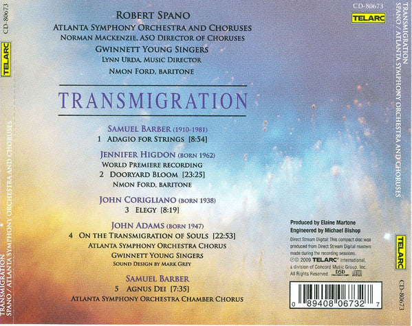Robert Spano, Atlanta Symphony Orchestra & Atlanta Symphony Chorus / John Adams, Samuel Barber, John Corigliano, Jennifer Higdon / Nmon Ford : Transmigration (CD, Album)