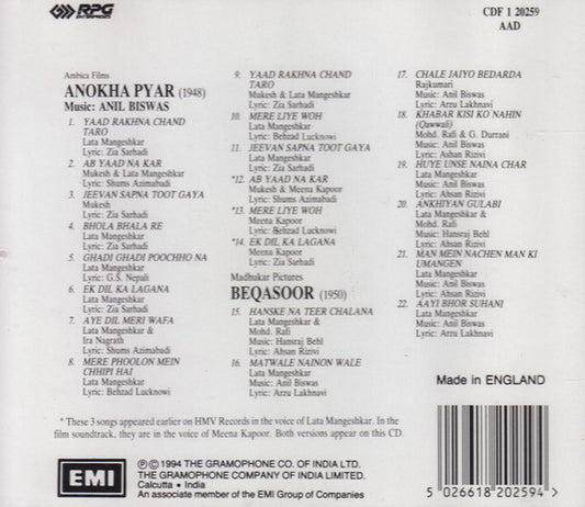 Anil Biswas : Anokha Pyar / Beqasoor (CD, Comp)