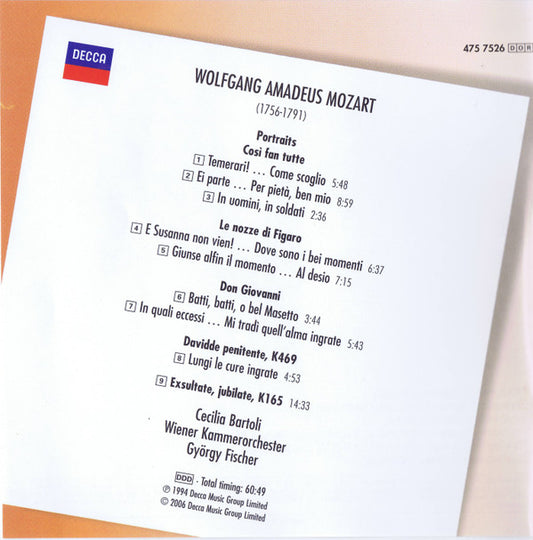 Wolfgang Amadeus Mozart, Cecilia Bartoli, Wiener Kammerorchester, György Fischer : Mozart Portraits (CD, Album, RE)
