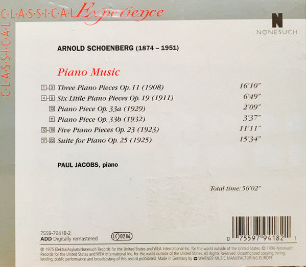 Arnold Schoenberg - Paul Jacobs (3) : Piano Music (CD)