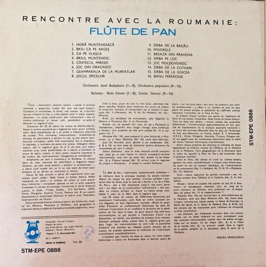Radu Simion / Simion Stanciu : Flûte De Pan (LP, RE, Whi)