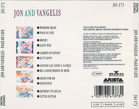 Jon & Vangelis : Page Of Life (CD, Album)