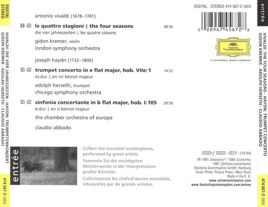 Antonio Vivaldi , Gidon Kremer, London Symphony Orchestra, Claudio Abbado : The Four Seasons (CD, Comp, RE)