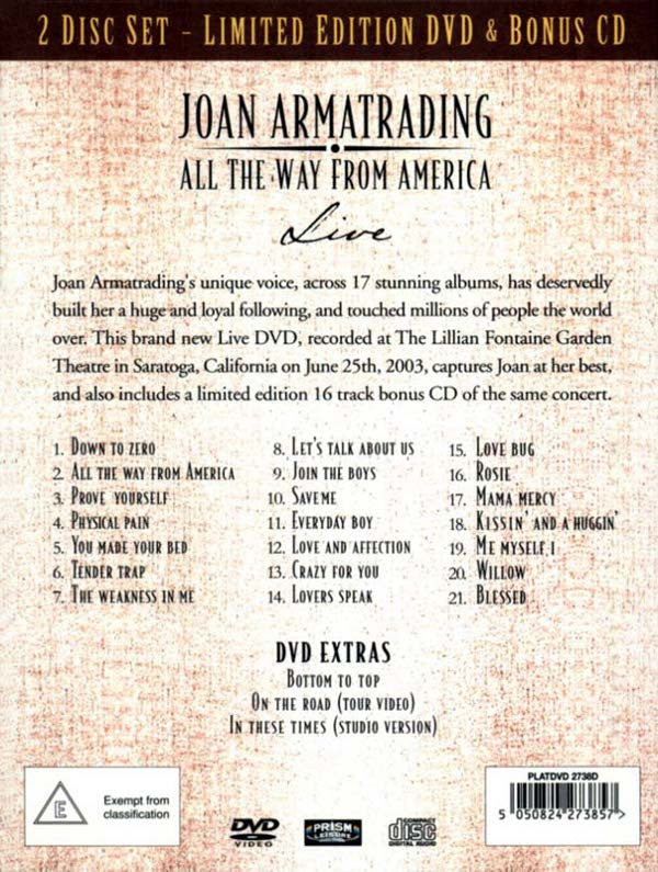 Joan Armatrading : All The Way From America - Live (DVD-V, Album, Ltd, Ltd + CD, Album, Ltd)