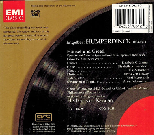 Engelbert Humperdinck (2) - Elisabeth Grümmer • Elisabeth Schwarzkopf • Else Schürhoff • Josef Metternich • Maria von Ilosvay • Anny Felbermayer • Chorus Of Loughton High School For Girls & Chorus Of Bancroft's School • Philharmonia Orchestra • He : Hänsel Und Gretel (2xCD, Album, RE, RM + Box, Sli)