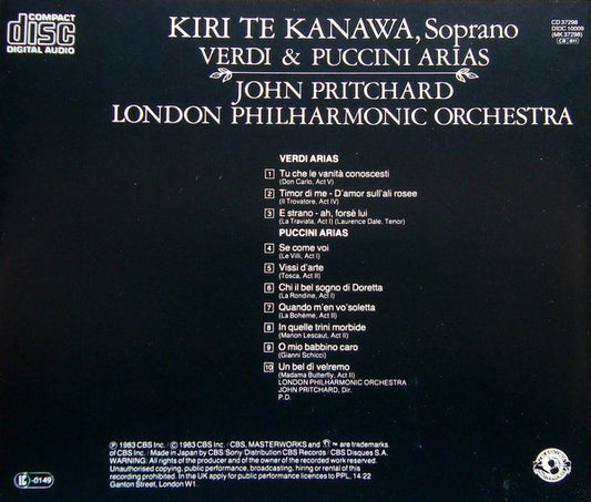 Giuseppe Verdi & Giacomo Puccini / Kiri Te Kanawa, John Pritchard, London Philharmonic Orchestra : Verdi & Puccini (CD, Album)