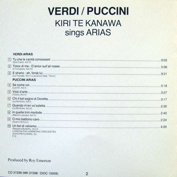 Giuseppe Verdi & Giacomo Puccini / Kiri Te Kanawa, John Pritchard, London Philharmonic Orchestra : Verdi & Puccini (CD, Album)