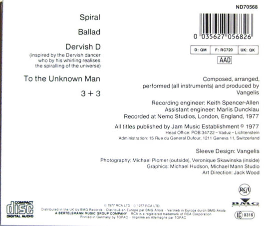Vangelis : Spiral (CD, Album, RE, RP)