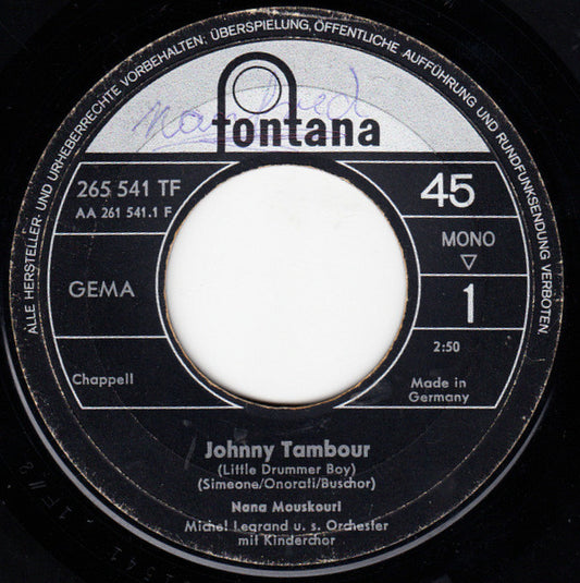 Nana Mouskouri : Johnny Tambour (7", Single, Mono)