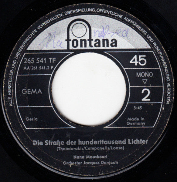 Nana Mouskouri : Johnny Tambour (7", Single, Mono)