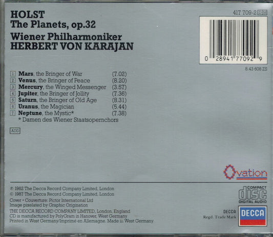 Gustav Holst - Wiener Philharmoniker, Herbert von Karajan : The Planets (CD, Album, RE, RM)