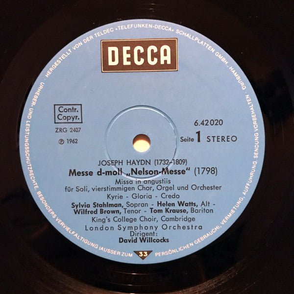 Joseph Haydn - Sylvia Stahlman ∙ Helen Watts ∙ Wilfred Brown ∙ Tom Krause ∙ The King's College Choir Of Cambridge ∙ London Symphony Orchestra ; David Willcocks : Nelson-Messe (LP)