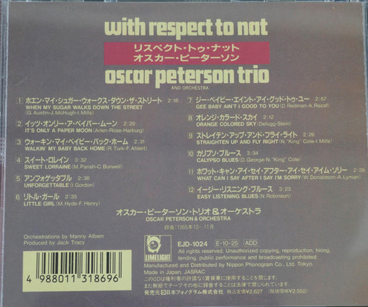 The Oscar Peterson Trio : With Respect To Nat (CD, Album, RE, RM)
