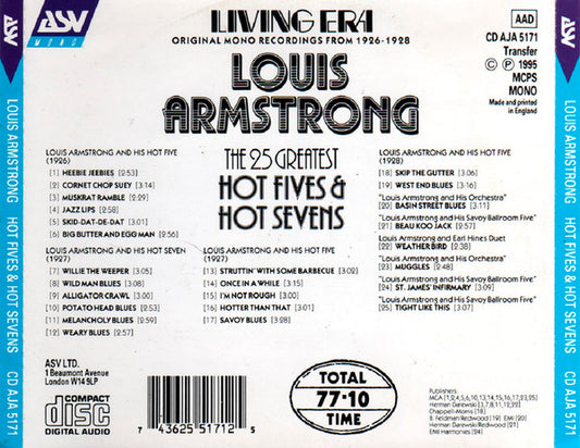 Louis Armstrong : Hot Fives & Hot Sevens (CD, Comp, Mono)