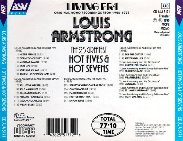 Louis Armstrong : Hot Fives & Hot Sevens (CD, Comp, Mono)