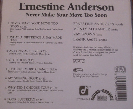 Ernestine Anderson : Never Make Your Move Too Soon (CD, Album)