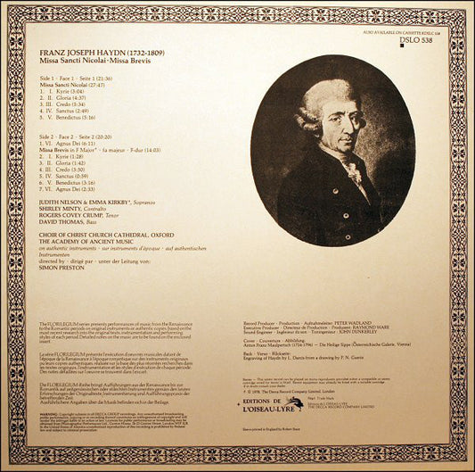 Joseph Haydn, The Choir Of Christ Church Cathedral, The Academy Of Ancient Music : Missa Sancti Nicolai ∙ Missa Brevis (LP)