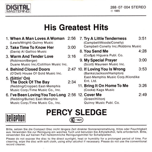 Percy Sledge : His Greatest Hits (CD, Comp, RE)