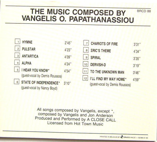 A Close Call : The Music Composed By Vangelis O. Papathanassiou (CD)