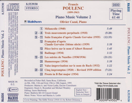 Francis Poulenc - Olivier Cazal : Piano Music Volume 2 (CD, Album)
