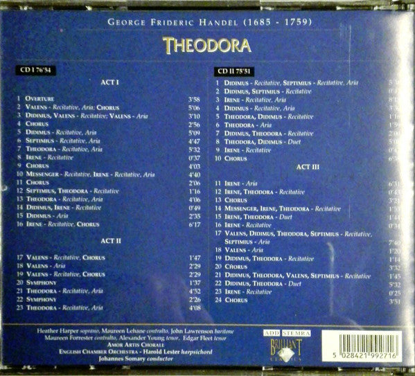 Georg Friedrich Händel – Heather Harper, Maureen Forrester, Alexander Young, Edgar Fleet, John Lawrenson, English Chamber Orchestra, Johannes Somary, Amor Artis Chorale : Theodora (2xCD, RE)
