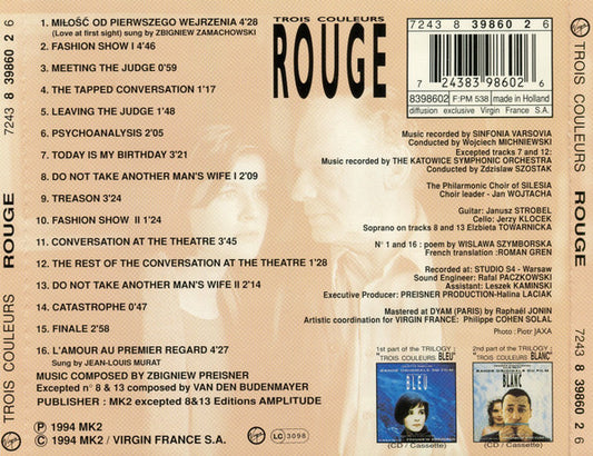 Zbigniew Preisner : Trois Couleurs: Rouge (Bande Originale Du Film) (CD, Album)