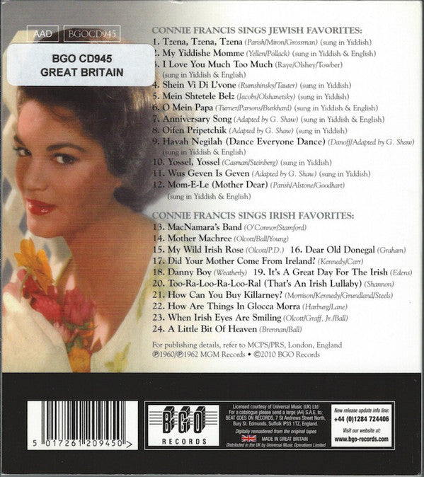 Connie Francis : Sings Jewish Favorites/Sings Irish Favorites (CD, Album, Comp, RE, RM)