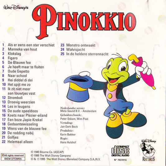 Various : Walt Disney's Pinokkio (Originele Nederlandstalige Soundtrack) (CD, Album)