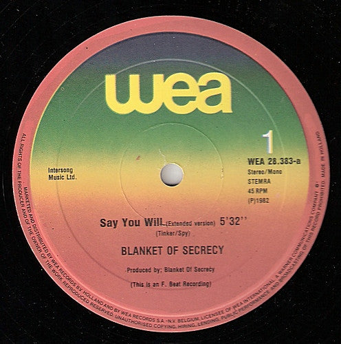 Blanket Of Secrecy : Say You Will (Extended Version) (12", Maxi)