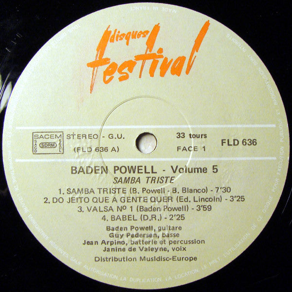 Baden Powell : Vol.5 - Samba Triste (LP, Album, Gat)
